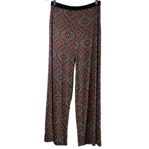 Bobeau Womens Pants Size Medium geometric stretch pull on Wide Leg fall autumn